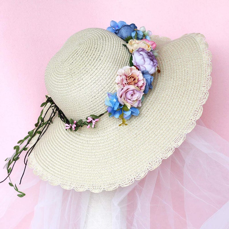 Vivivalue Vine Flower Crown Flower Garland Headband Hair Wreath Floral Headpiece Halo Boho with Ribbon Wedding Party Festival Photos - Image 5